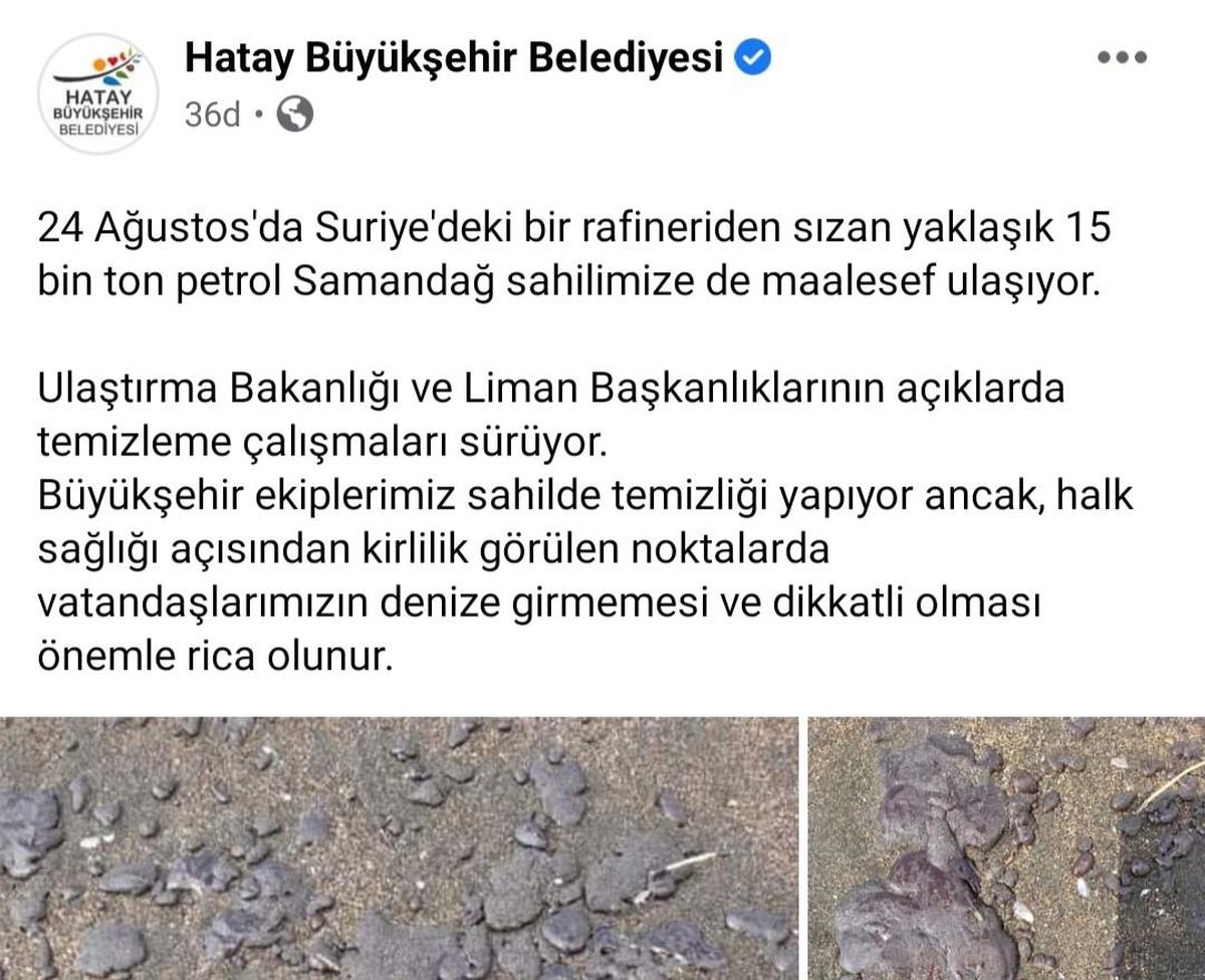 Hatay Büyükşehir\'den vatandaşlara "petrol atıklarının olduğu sahilde denize girmeyin" uyarısı