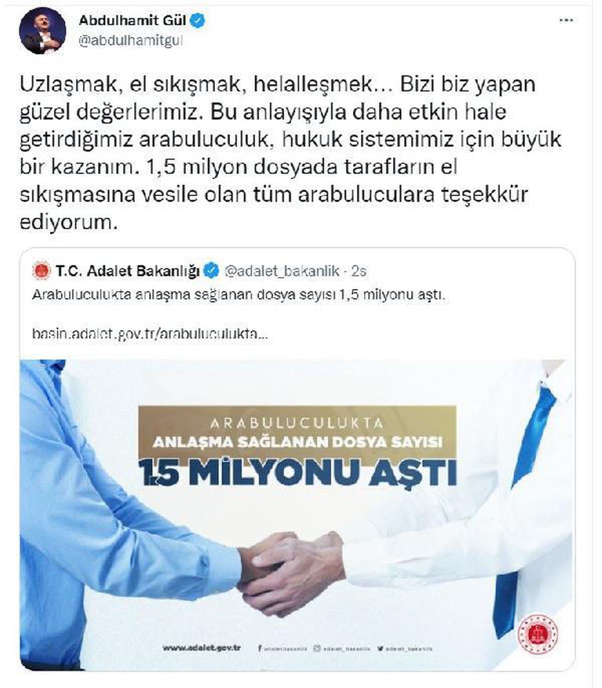 Arabuluculukta çözülen dosya sayısı 1,5 milyonu aştı