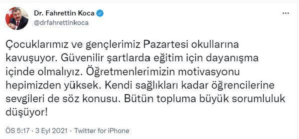 Son dakika haber! Bakan Koca: Güvenilir şartlarda eğitim için dayanışma içinde olmalıyız