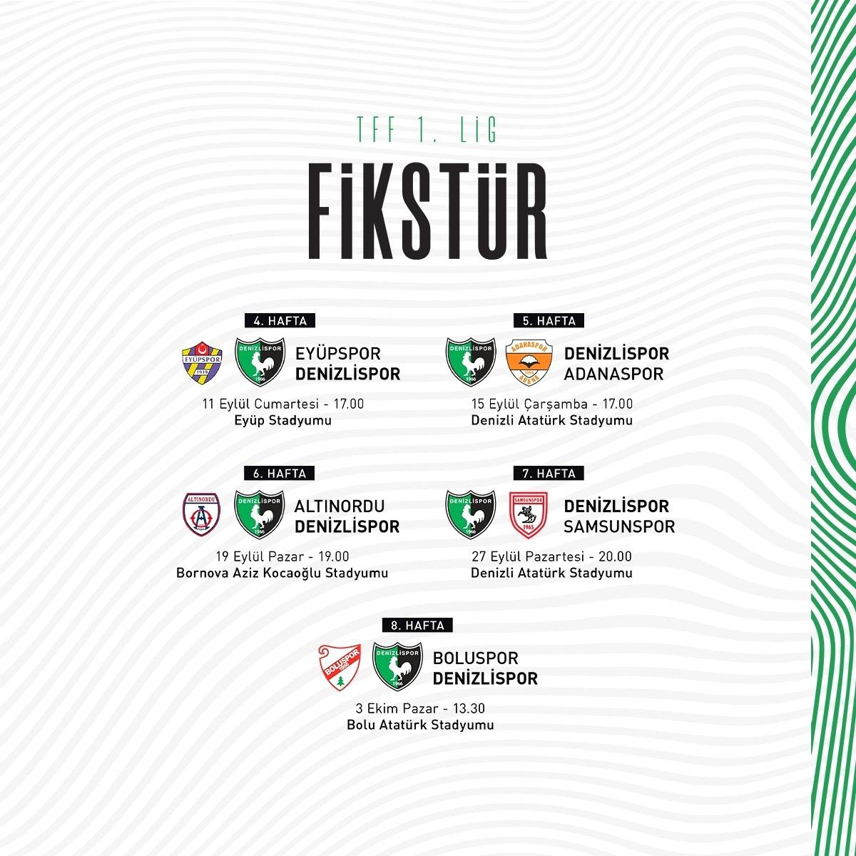 Denizlispor\'un 5 haftalık maç müsabakası açıklandı