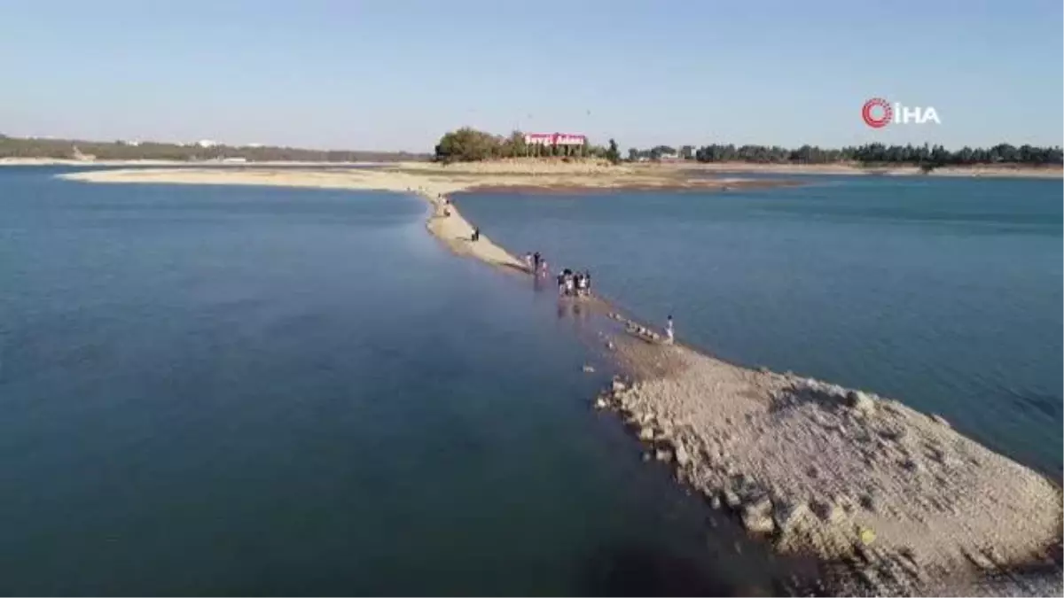 Barajın suları çekildi, adaya yürüyerek gittiler