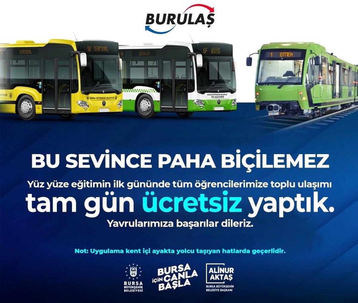 Bursa\'da 6 Eylül\'de ulaşım öğrencilere ücretsiz