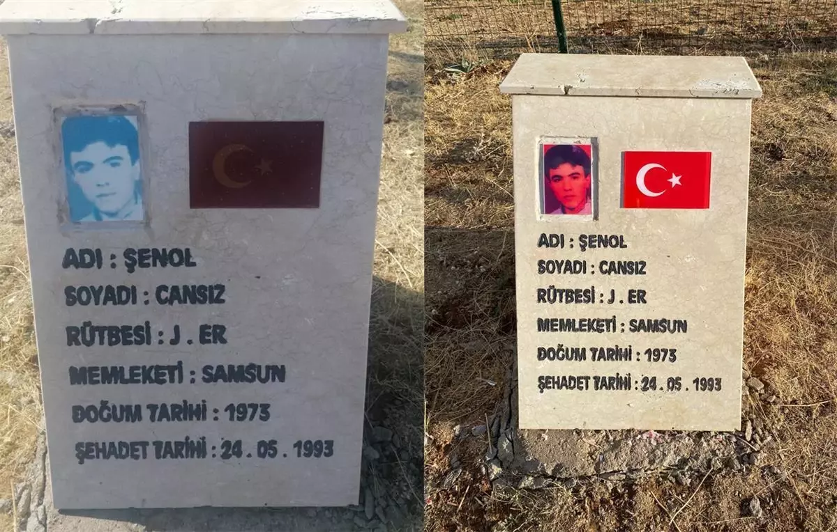 Son dakika! Bingöl\'de şehit 33 askerin temsili mezar taşındaki fotoğrafı ve Türk bayrağı yenilendi