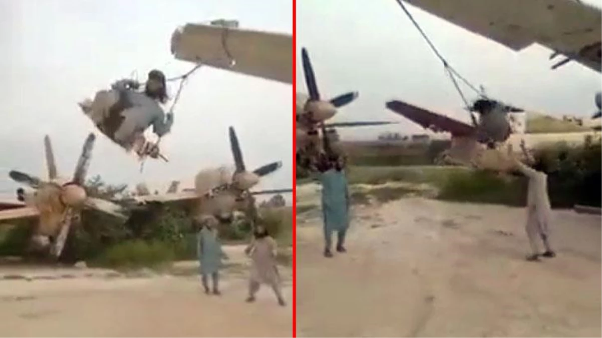 Taliban, ABD\'ye ait askeri uçakların kanatlarını salıncağa çevirdi