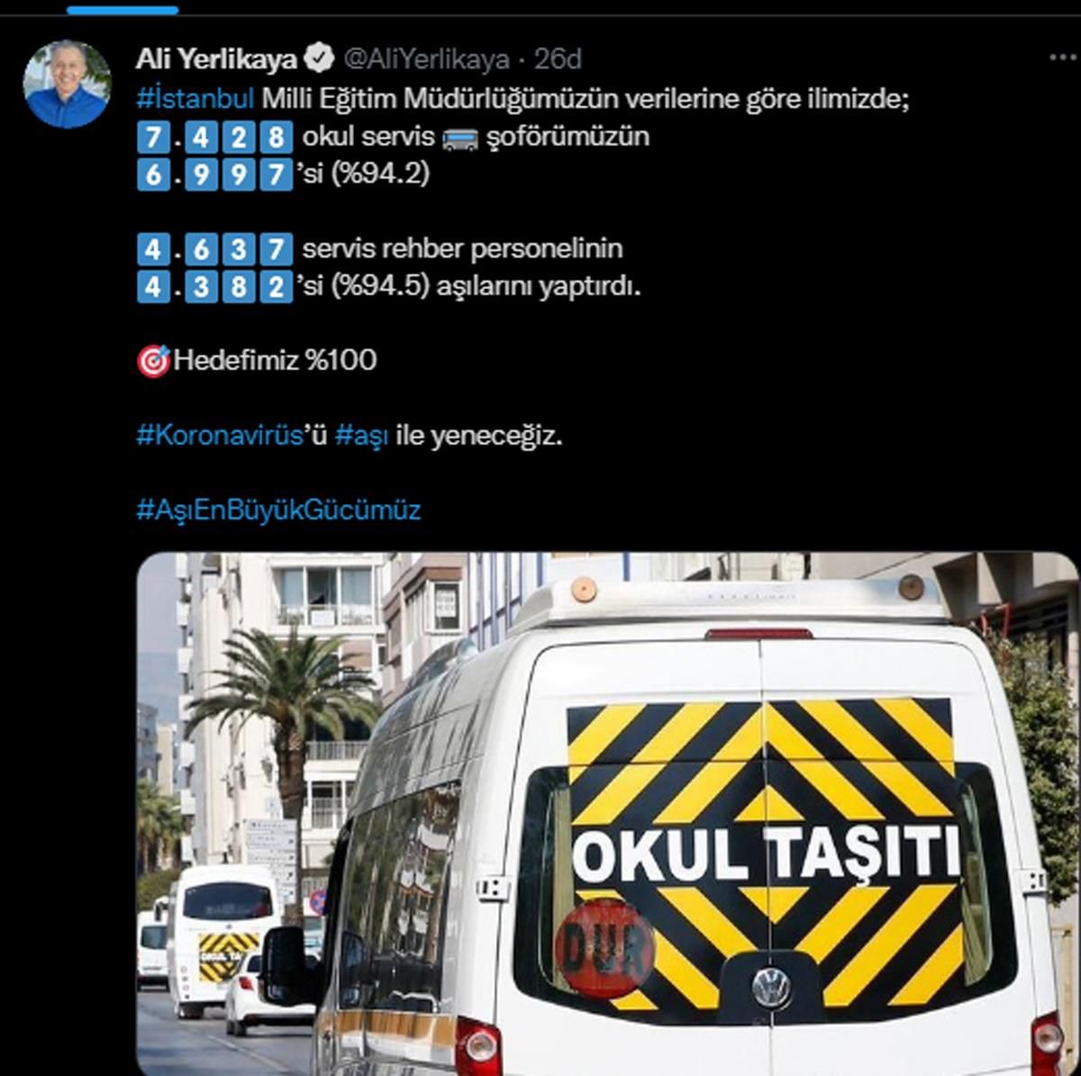 Vali Yerlikaya\'dan okul servislerinde şoförlerine aşı açıklaması