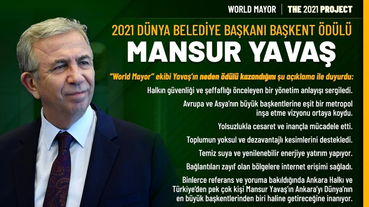 2021 Dünya Belediye Başkanı Başkent Ödülü Mansur Yavaş\'ın