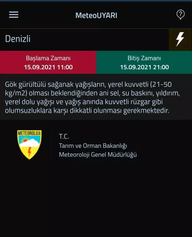 Denizli için 'Sarı' uyarı