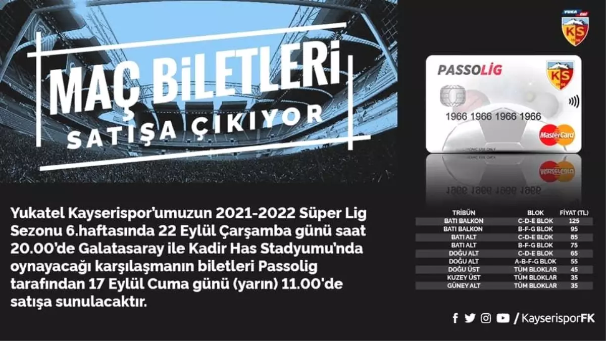 Kayserispor Galatasaray maçının bilet fiyatları belli oldu