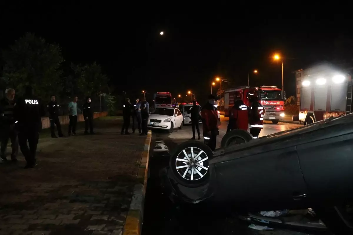 Kontrolden çıkan otomobil, park halindeki araca çarparak takla attı