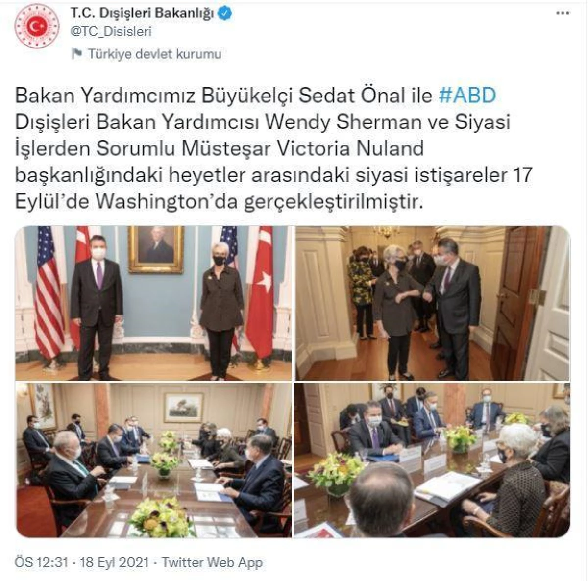 Dışişleri: Türkiye-ABD siyasi istişarelerinin sürdürülmesinde mutabık kalındı
