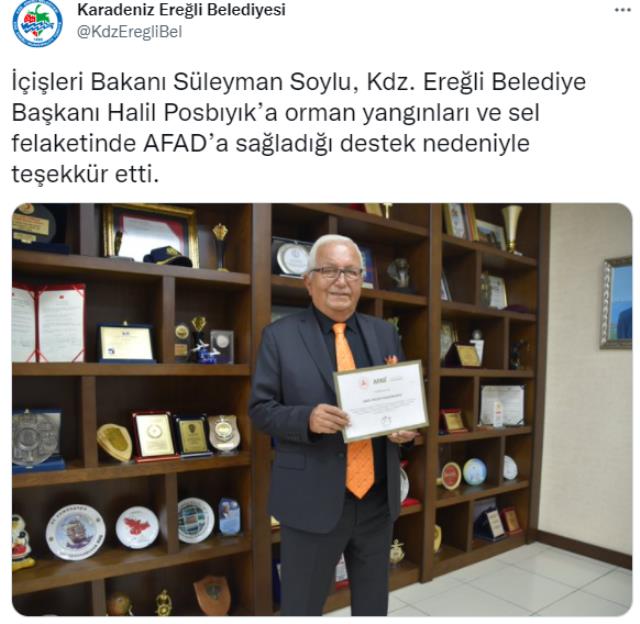 Doğal afetlerdeki yardımlarını unutmadı! Süleyman Soylu'dan CHP'li Belediye Başkanı'na teşekkür belgesi