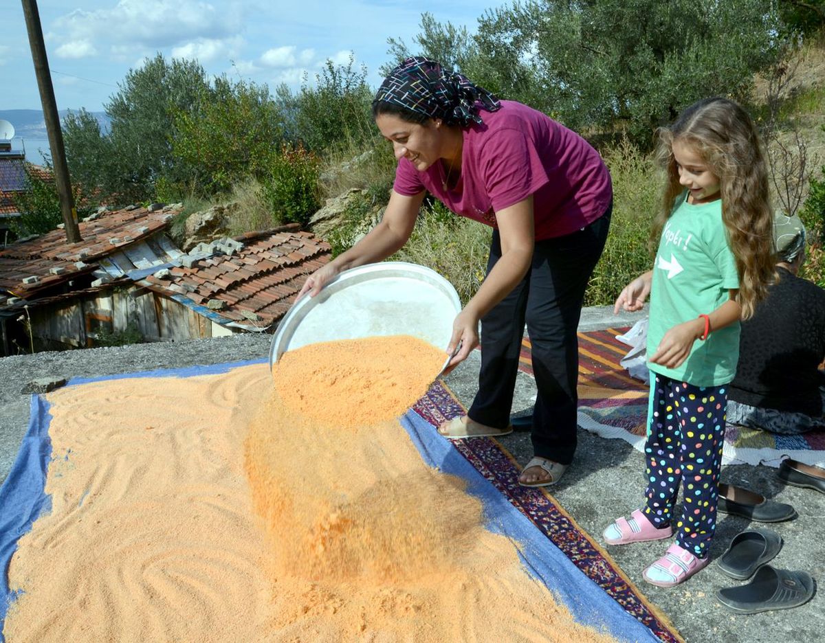 Karamürsel\'de kadınlar imece usulü tarhana yapıyor