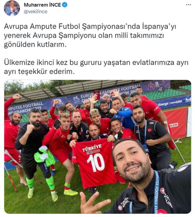 Avrupa şampiyonu Ampute Futbol Milli Takımı'na siyasilerden tebrik mesajı yağıyor