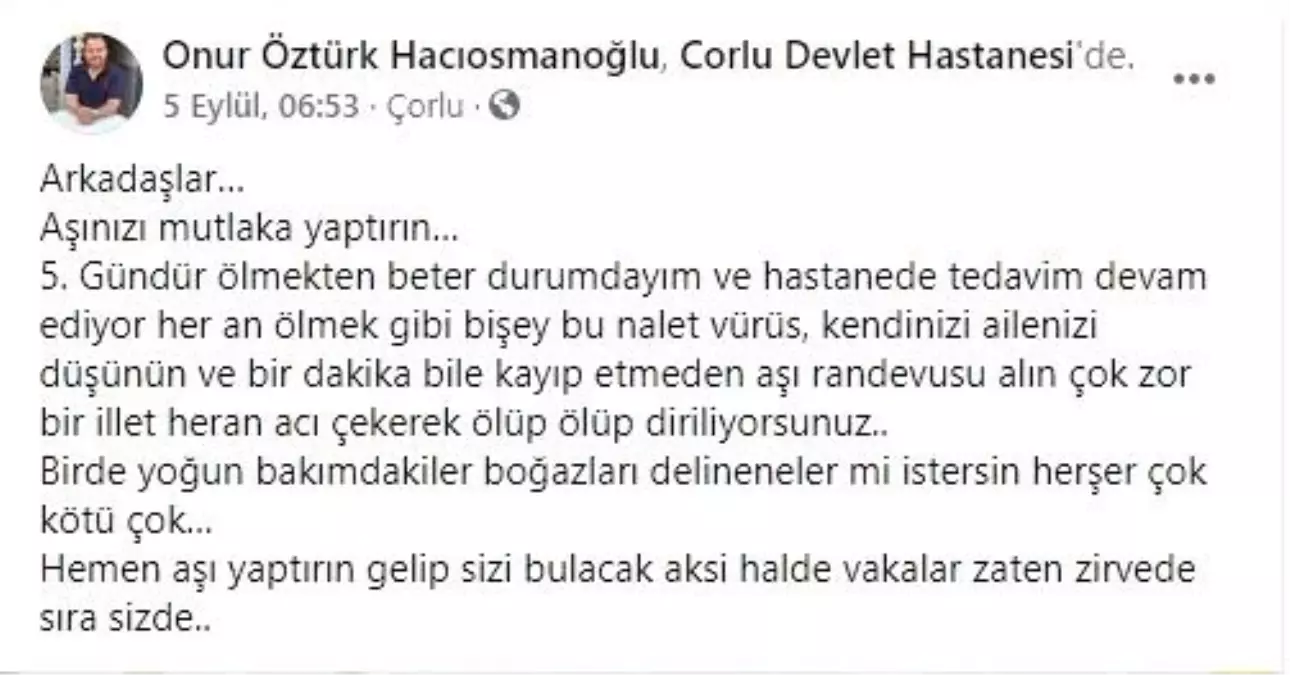 Korona tedavisi görürken aşı çağrısı yapan lokantacı hayatını kaybetti