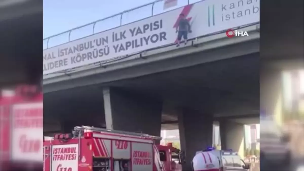 Küçükçekmece\'de köprüden otoyola atlayan adam ağır yaralandı...O anlar kamerada