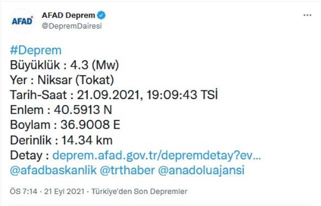 Tokat Ta 4 3 Buyuklugunde Deprem Son Dakika