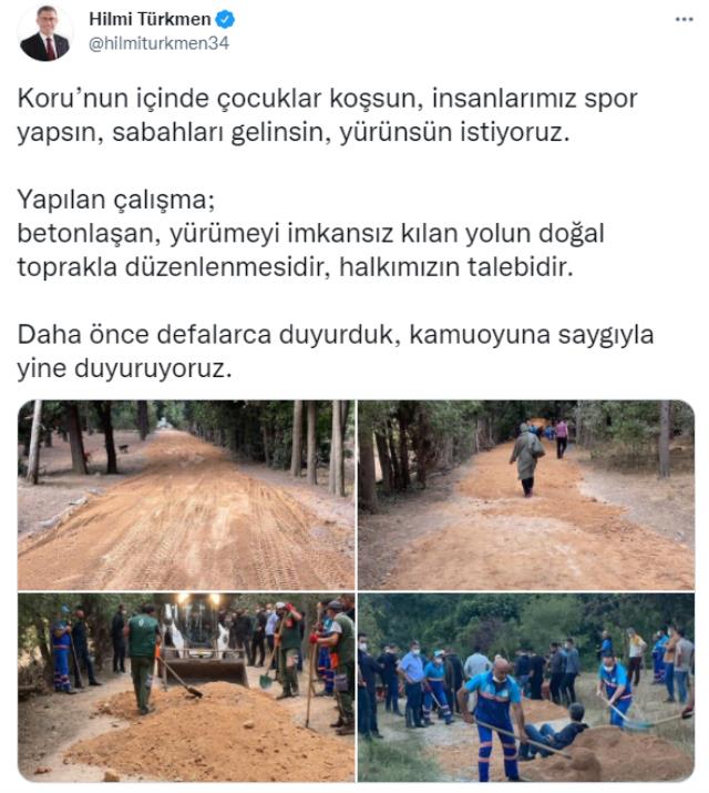Üsküdar Belediye Başkanı Türkmen'den Validebağ Korusu'yla ilgili açıklama: Çalışma yolun doğal toprakla düzenlenmesidir