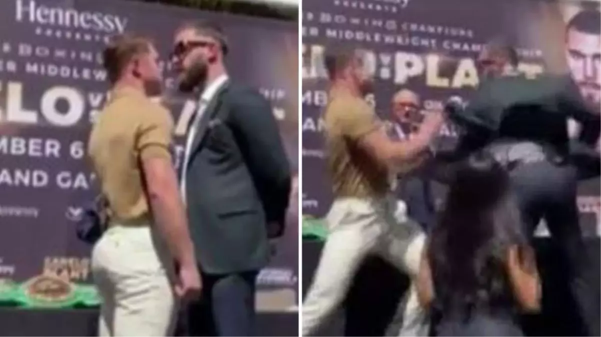 Ringe çıkmayı bekleyemediler! ABD\'li ve Meksikalı boksörler, basın toplantısında birbirlerine girdiler