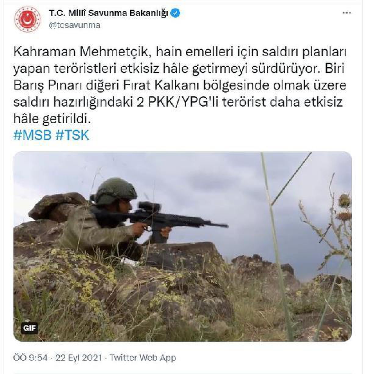 Son dakika... MSB: 2 PKK/YPG\'li terörist etkisiz hale getirildi
