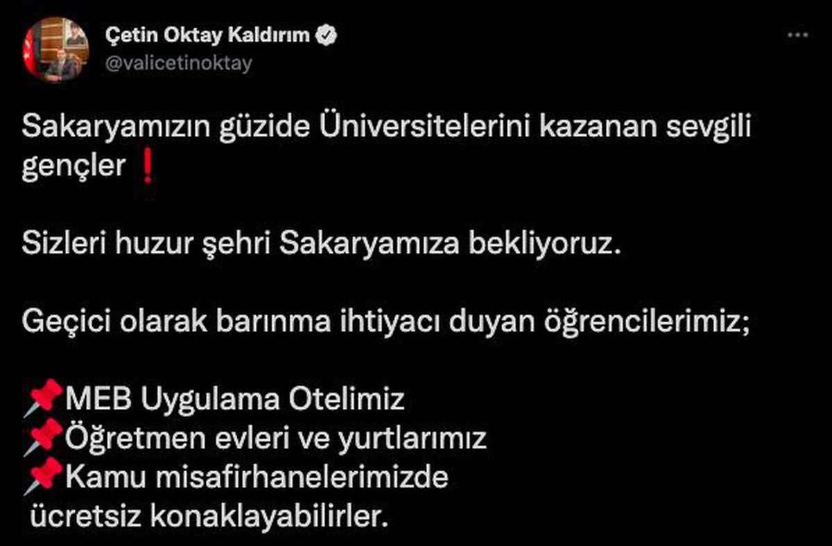 Sakarya\'da üniversite öğrencilerine geçici olarak ücretsiz konaklama imkanı