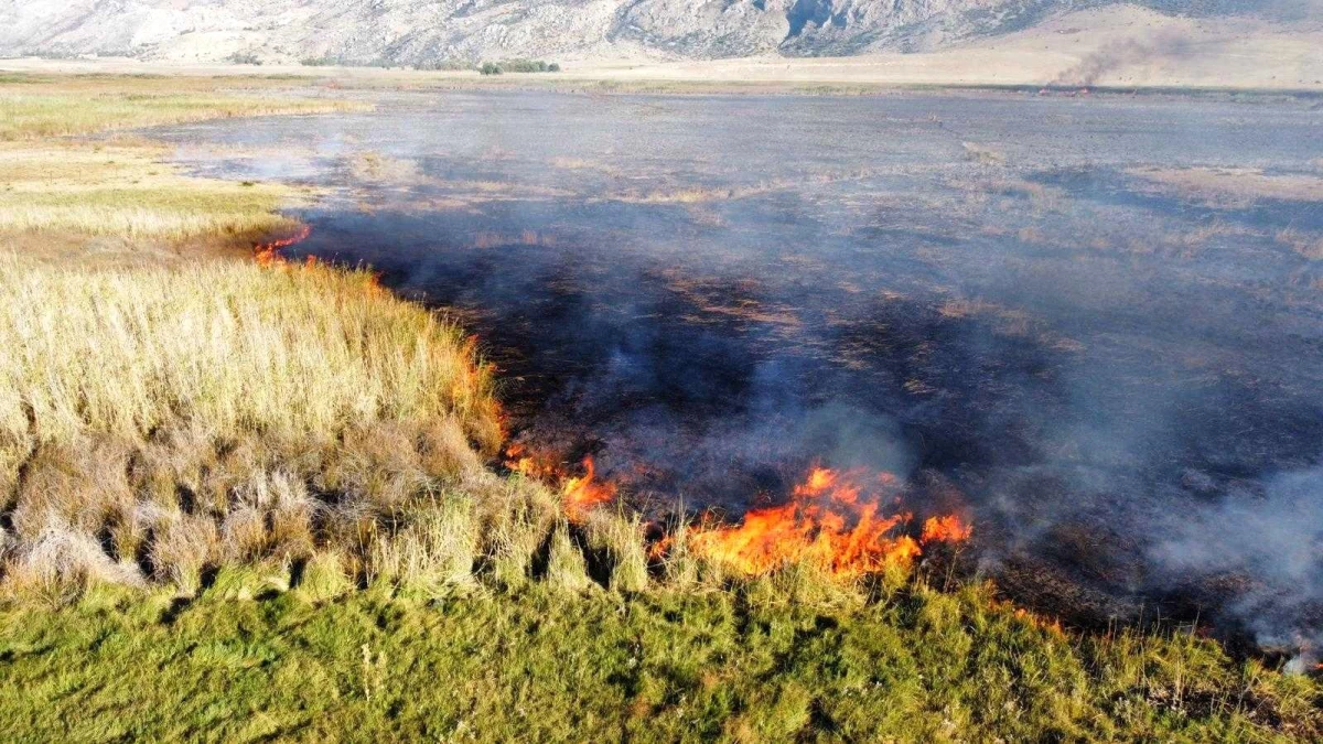 Karamık Gölü sazlık alan yangınını sümüklü böcek toplayanların çıkardığı iddiası