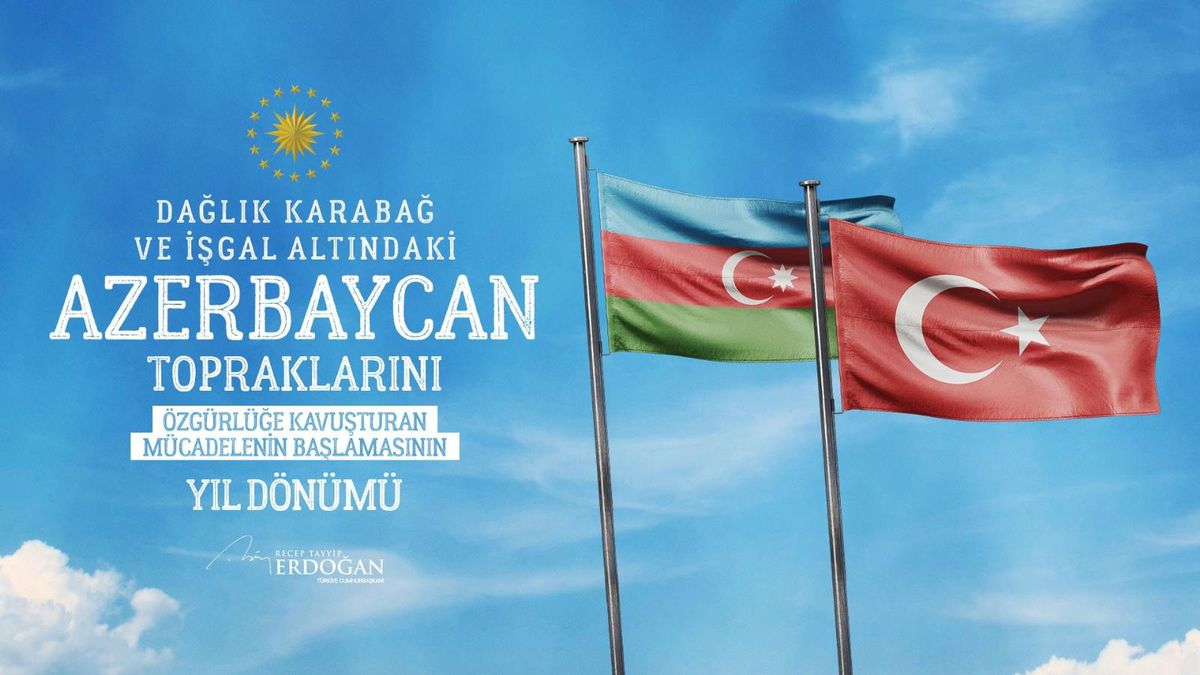 Cumhurbaşkanı Erdoğan, Karabağ\'ı ve işgal altındaki Azerbaycan topraklarını özgürlüğüne kavuşturan mücadelenin yıl dönümü dolayısıyla Aliyev\'e...