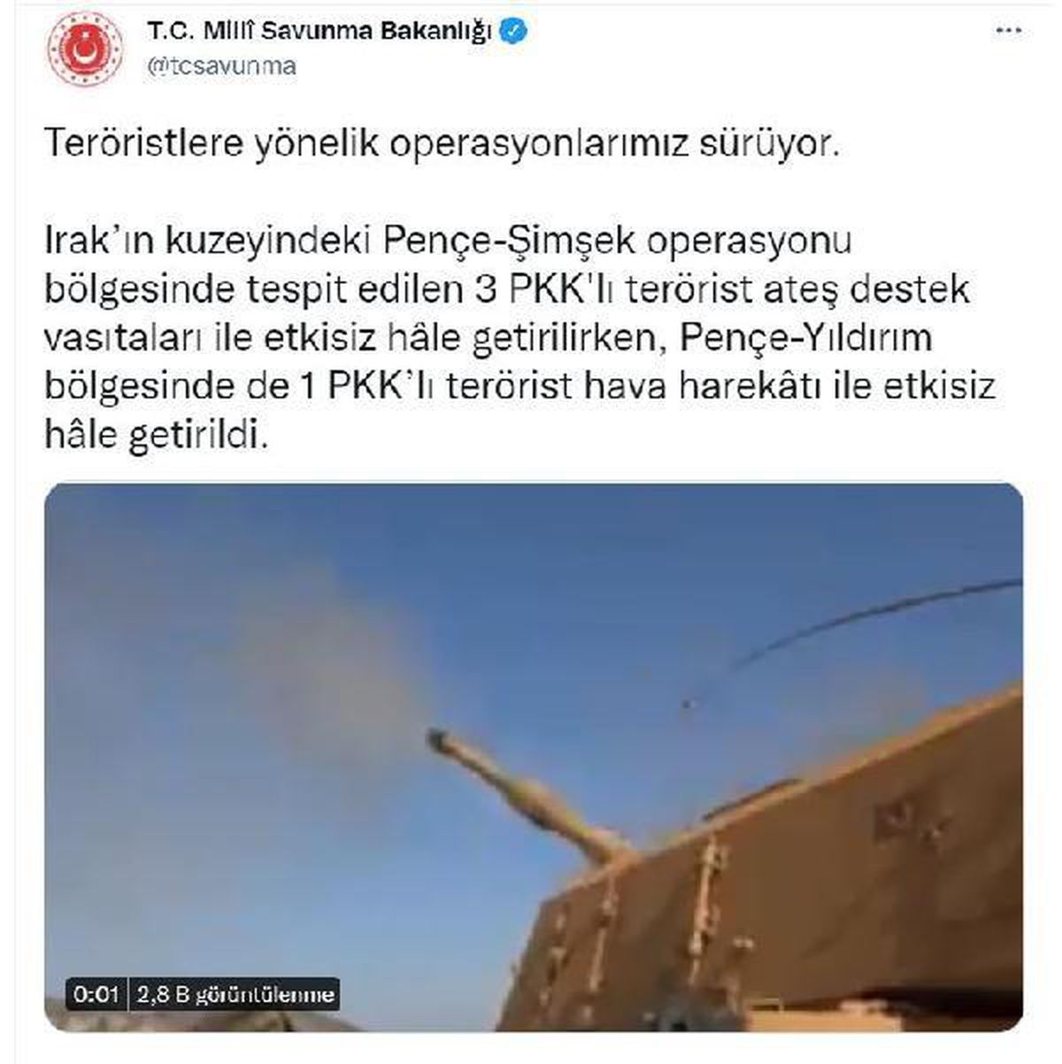 MSB: 4 PKK\'lı terörist etkisiz hale getirildi