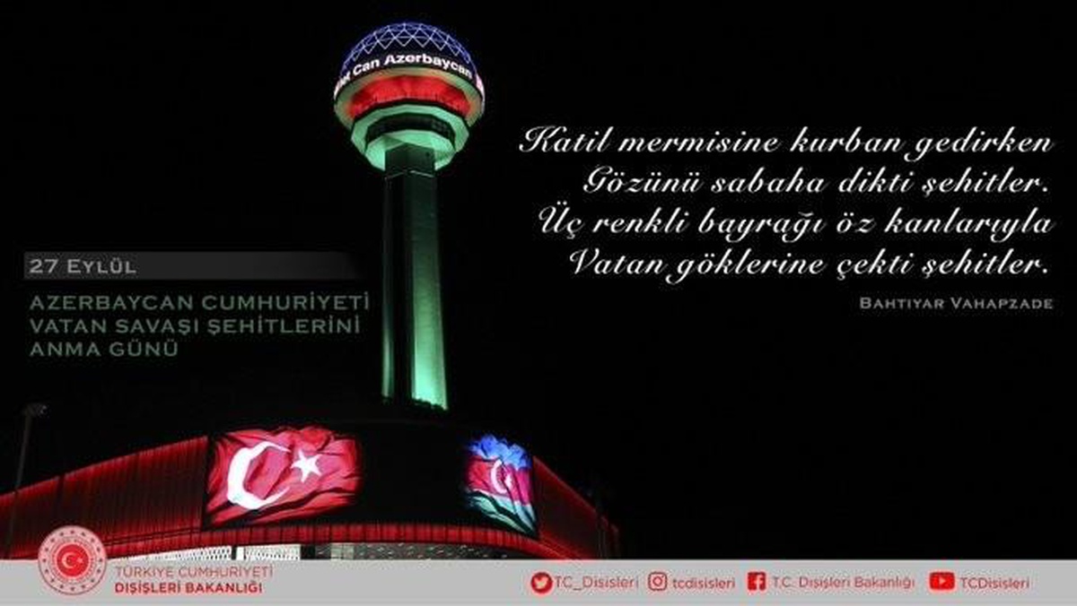 Son dakika haber: "Topraklarını işgalden kurtararak tarih yazan şehit Azerbaycanlı kardeşlerimizi rahmetle anıyoruz"