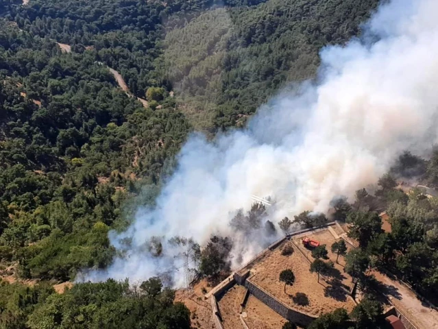 İzmir'de orman yangınına müdahale İHA kamerasında