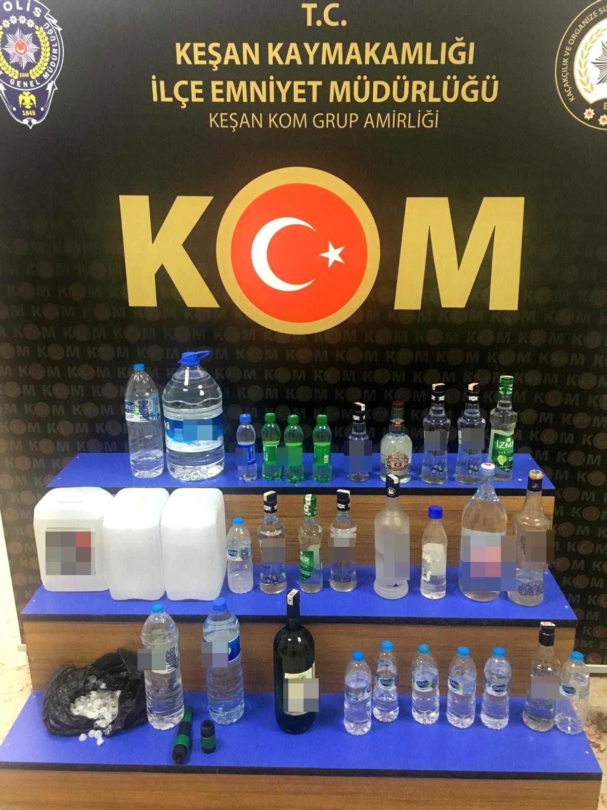 Keşan polisi sahte içki ele geçirdi