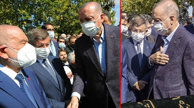 Cumhurbaşkanı Erdoğan, Oğuzhan Asiltürk'ün cenazesinde Ahmet Davutoğlu'nu görmezden geldi