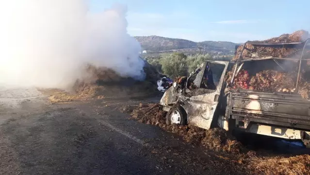 Son dakika haber: Manisa'da kamyonetin kamyona çarpması sonucu çıkan yangında 1 kişi öldü