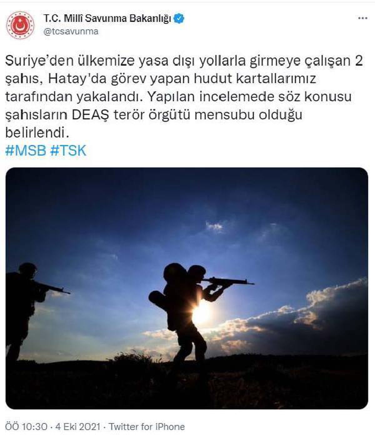 Hatay sınırından Türkiye\'ye girmeye çalışan 2 DEAŞ\'lı terörist yakalandı