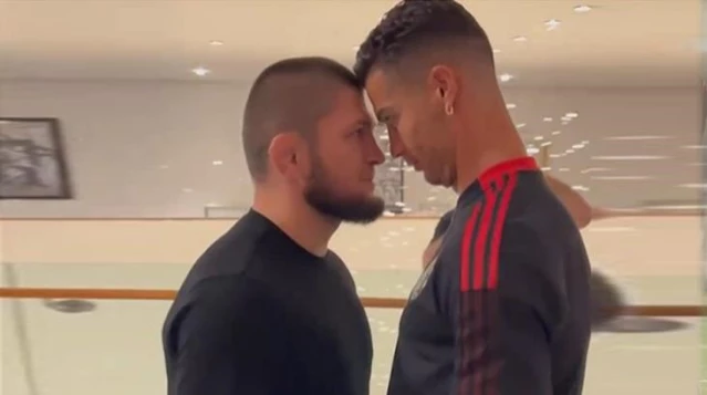 İki efsane burun buruna geldi! Khabib ile Ronaldo'nun o anlarına yağmur gibi beğeni yağdı