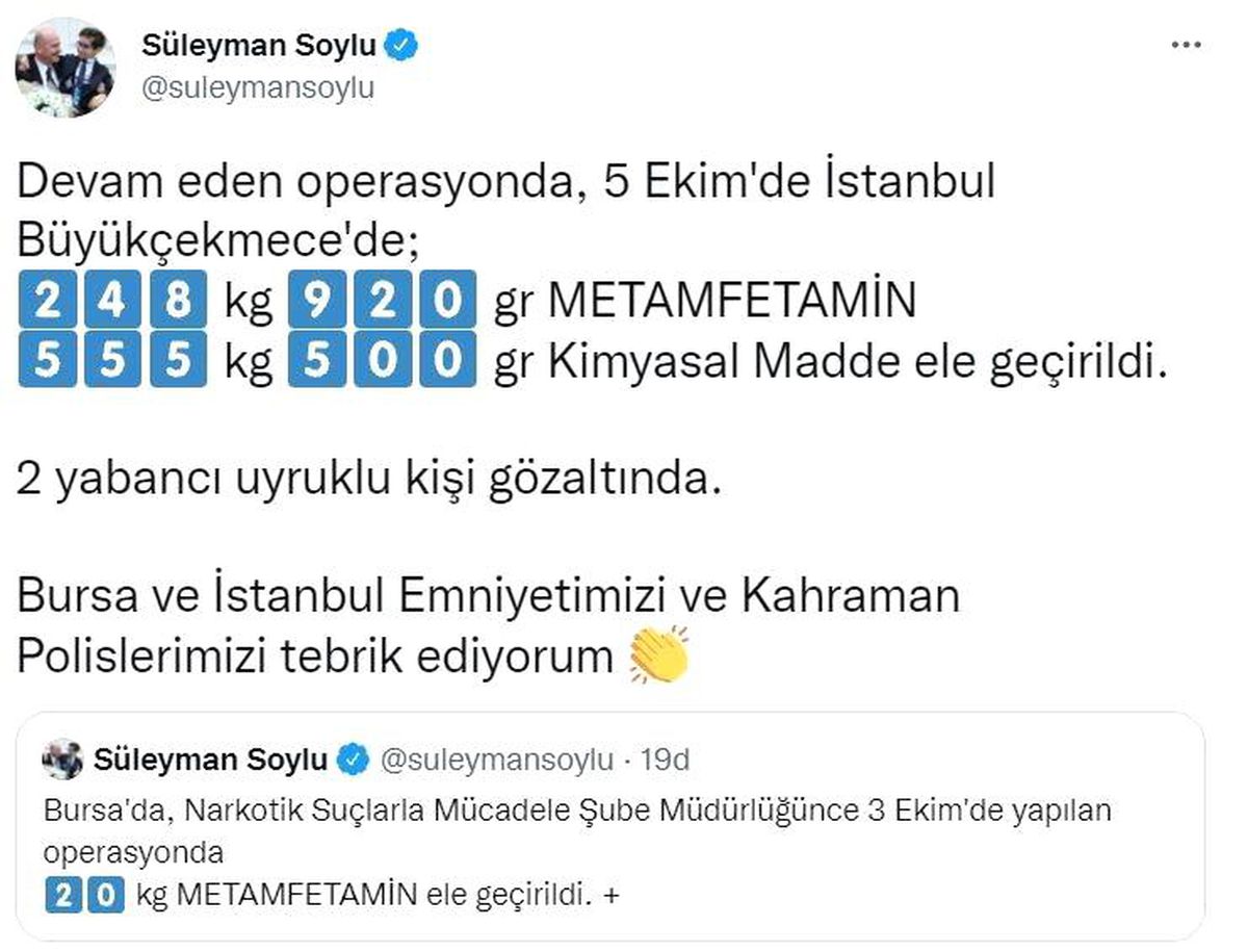 Son Dakika | Bakan Soylu, iki farklı ilde yüklü miktarda uyuşturucu maddelerin ele geçirildiğini duyurdu
