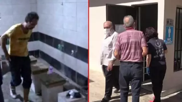 Cami tuvaletinde çıplak yakalandı, gazetecilere öpücük atıp el salladı Cami tuvaletinde çıplak yakalandı, gazetecilere öpücük atıp el salladı