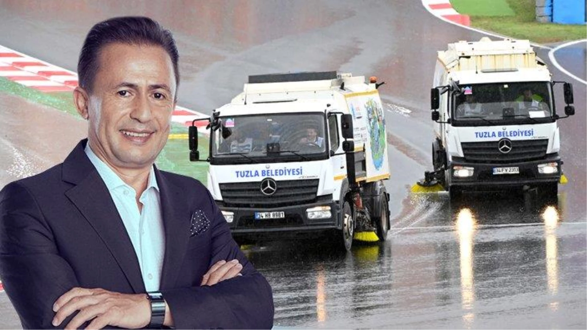 Tuzla Belediye Başkanı Şadi Yazıcı\'dan Formula 1 pilotlarına yol süpürme araçlı gönderme