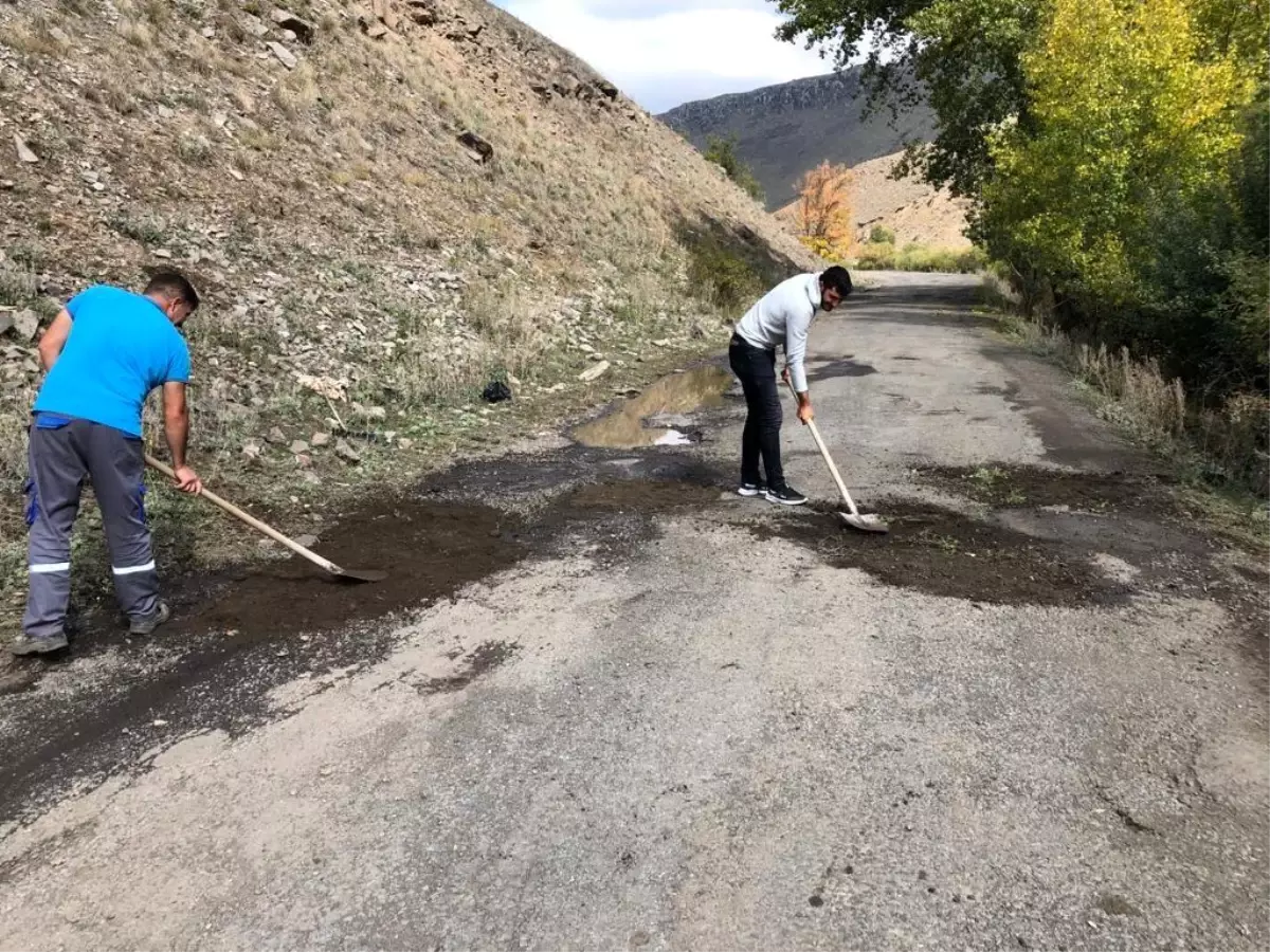 Kars\'ta santral çalışanları bozuk yolu yapıyor