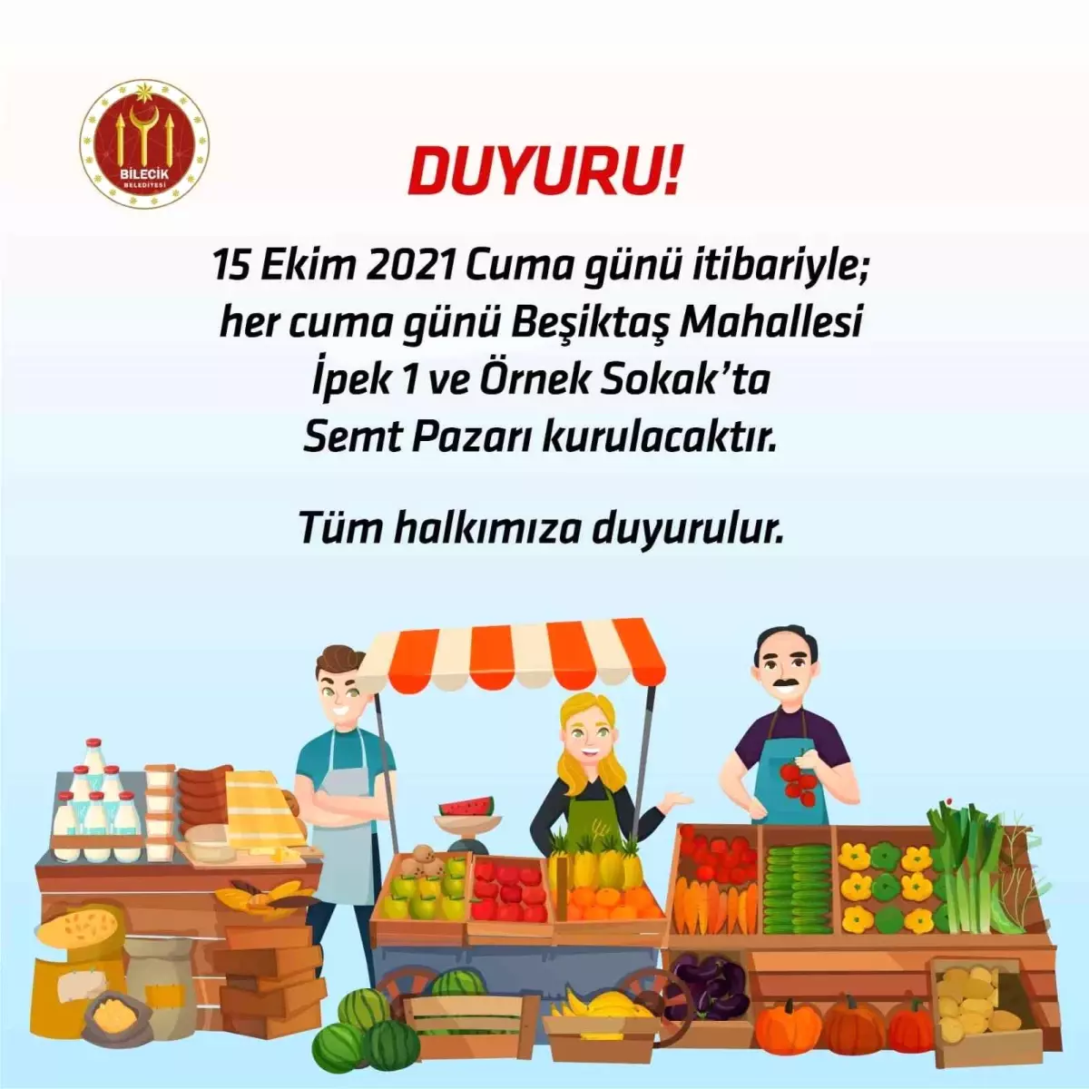 Bilecik\'te cuma günleri semt pazarı kurulacak
