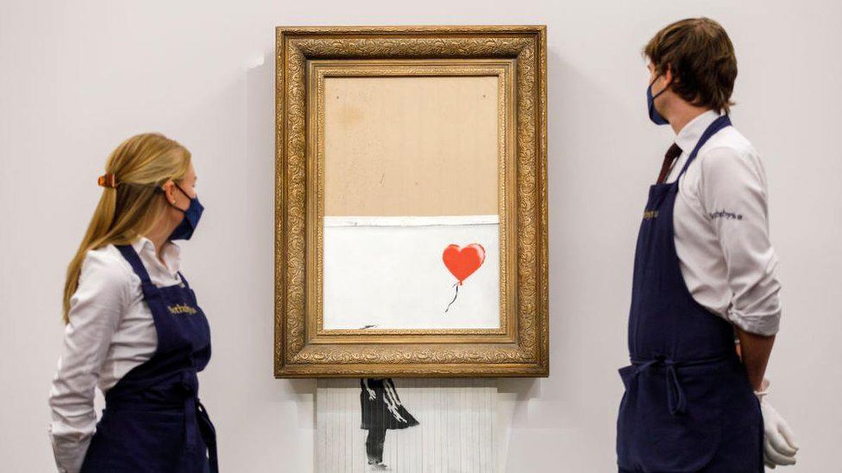 Banksy\'nin müzayede sonunda \'parçalanan\' eseri 16 milyon sterline satıldı