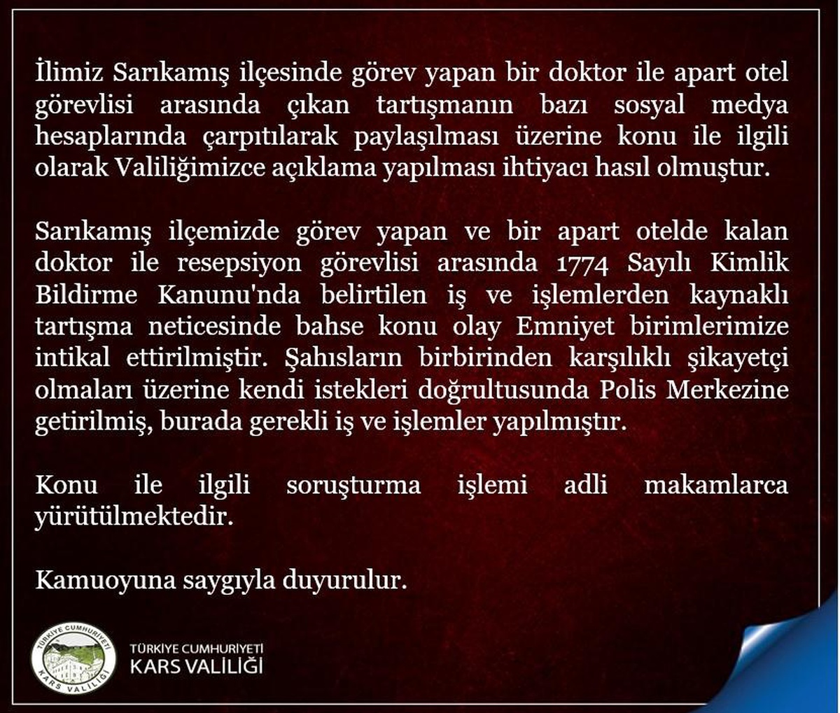 Kars Valiliğinden Sarıkamış\'taki apartta yaşanan "kimlik göstermeme" olayına ilişkin açıklama