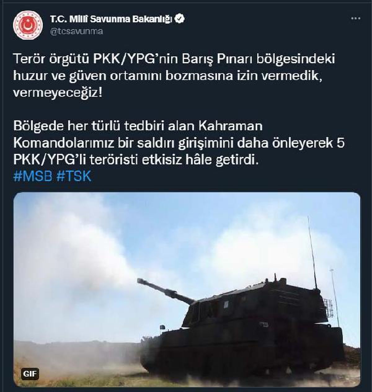MSB: 5 PKK/YPG\'li etkisiz hale getirildi