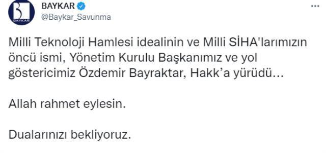 Son Dakika! Selçuk Bayraktar'ın babası, BAYKAR Yönetim Kurulu Başkanı Özdemir Bayraktar yaşamını yitirdi