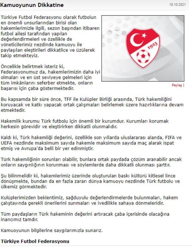Son Dakika: TFF'den, başta Fenerbahçe ve hakemleri eleştiren kulüplere uyarı geldi: Dikkatli olun