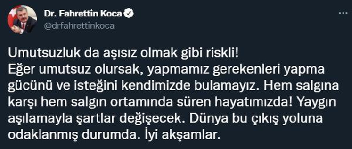 Bakan Koca:  Yaygın aşılamayla şartlar değişecek