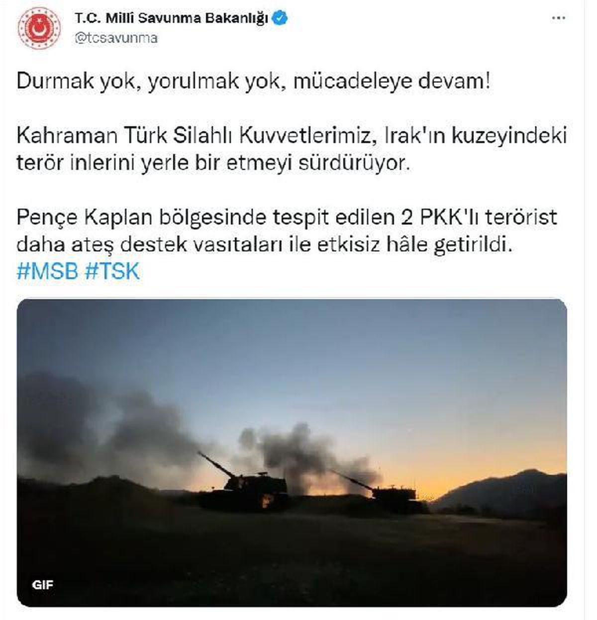 Irak\'ın kuzeyinde 2 PKK\'lı terörist etkisiz hale getirildi