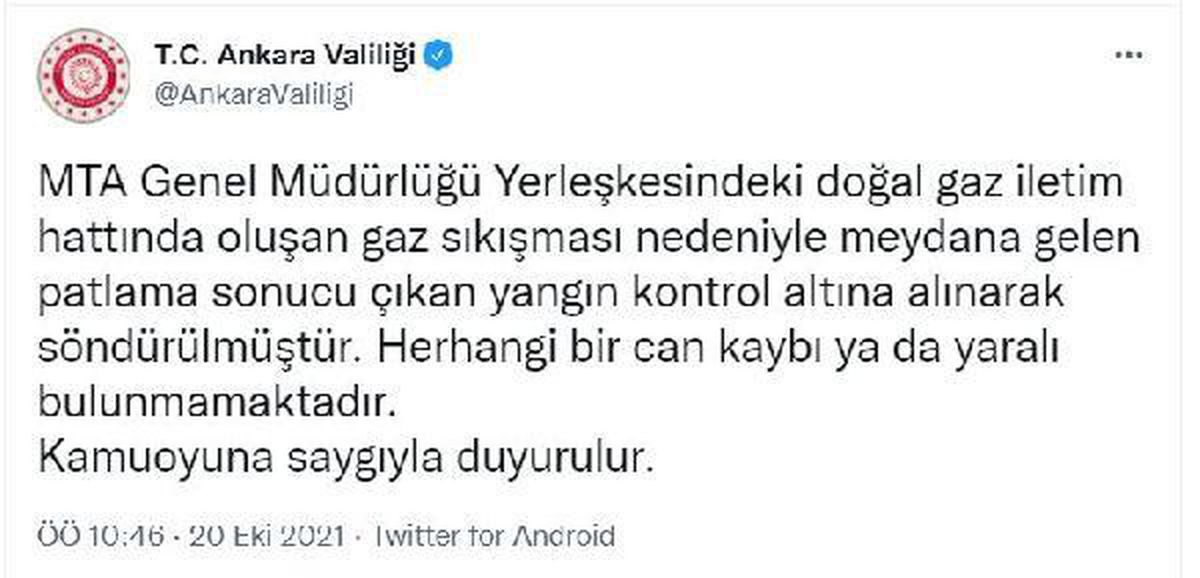 Ankara\'da MTA yerleşkesindeki doğal gaz vanasında art arda patlama (2)
