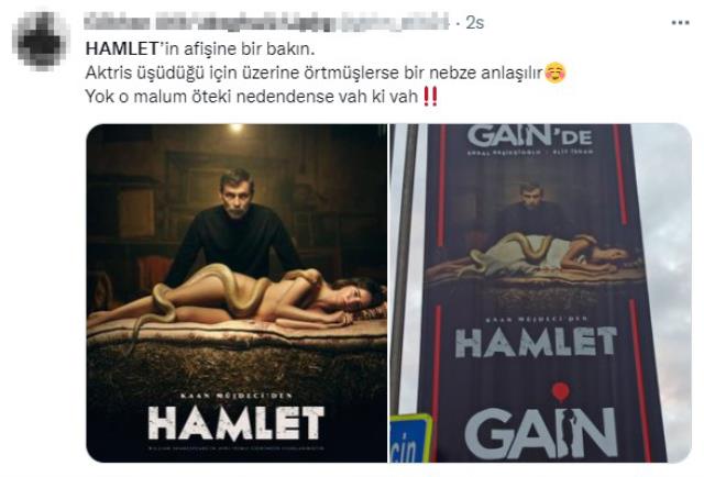 Hamlet dizisinin afişine sansür! Çıplak poz veren Elit İşcan'ın sokak afişlerinde üstüne örtü eklendi