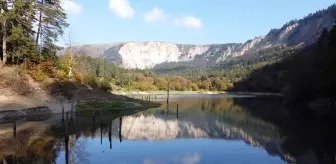 Bolu Sülüklü Göl'de sonbaharın renkleri drone ile görüntülendi