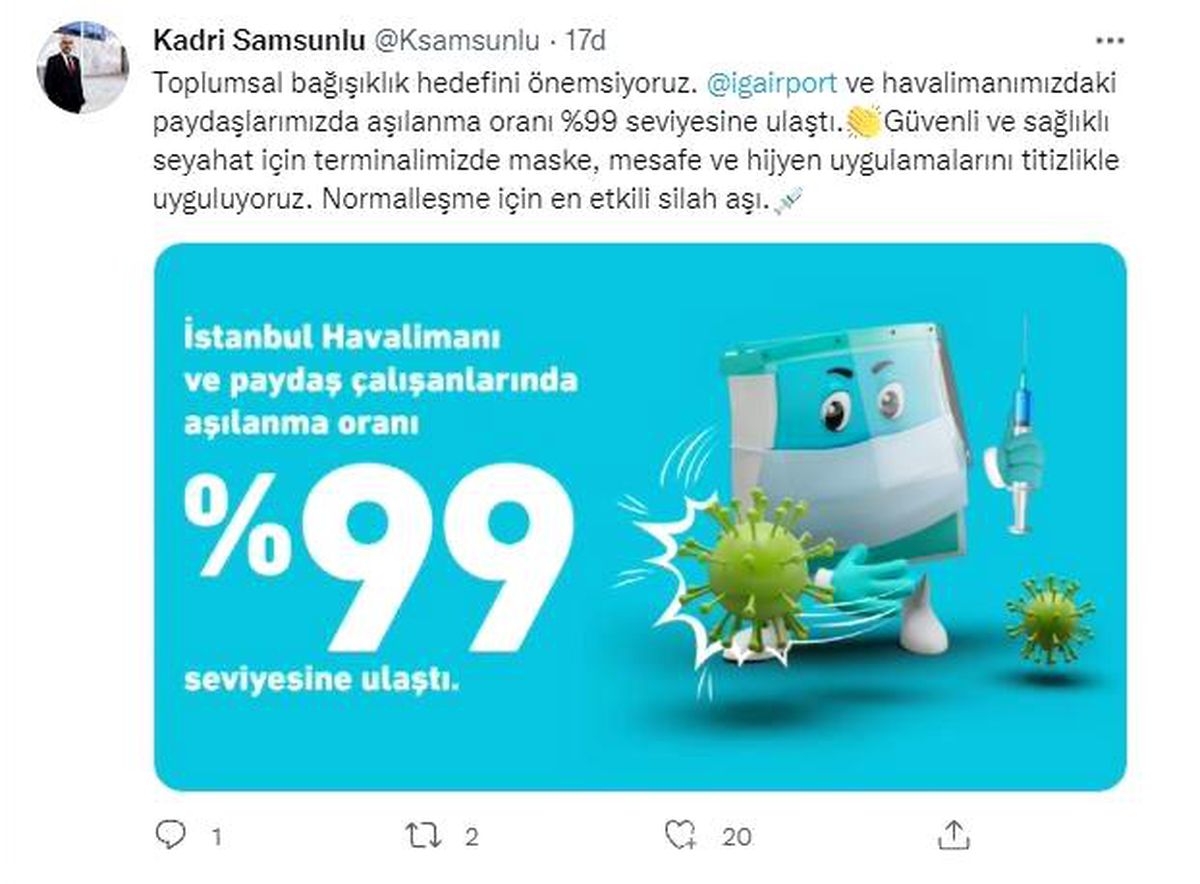 İstanbul Havalimanı\'nda çalışanların aşılanma oranı yüzde 99\'a ulaştı